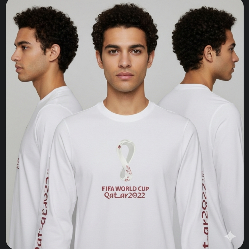 Nwt FIFA World Cup Qatar 2022 White Long Sleeve Cotton Official Soccer T-Shirt